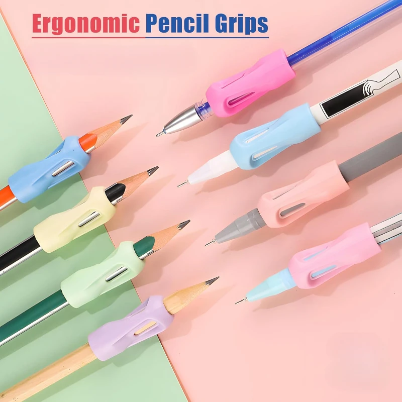 4Pcs Random Color Silicone Pencil Grips Soft Ergonomic Anti‑Slip Finger Protector Posture Correction for Students Teaching Gifts