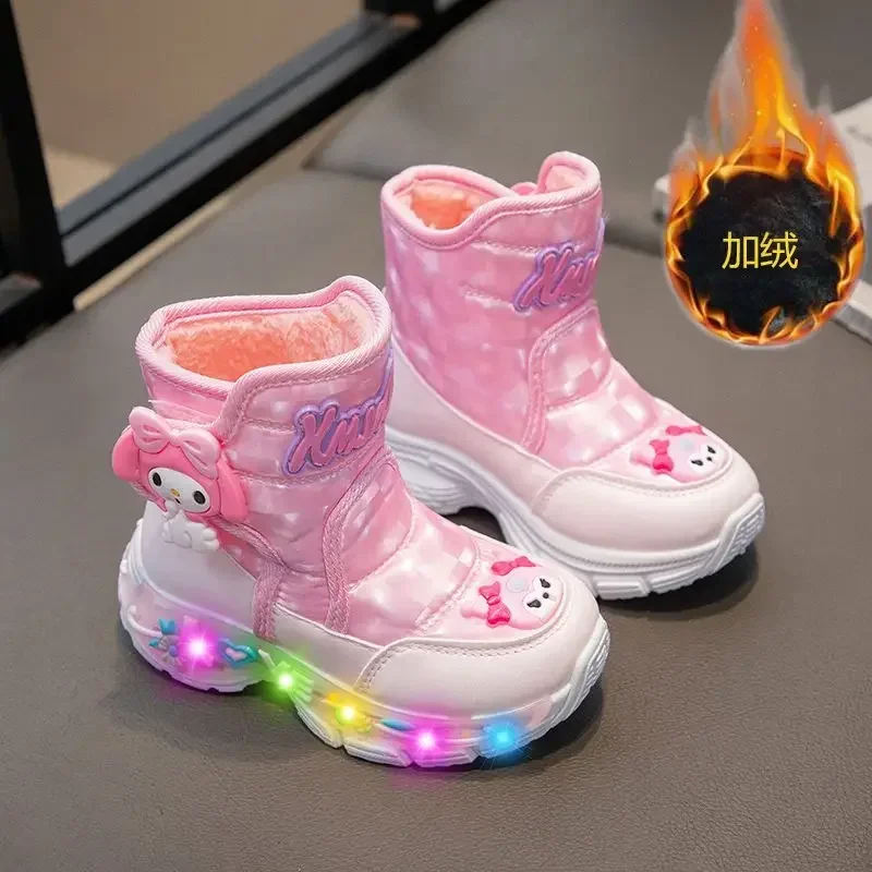 Feminino coração anime kawaii minha melodia miniso macio quente botas de neve inverno bonito velo engrossado sapatos de algodão presentes adoráveis para crianças