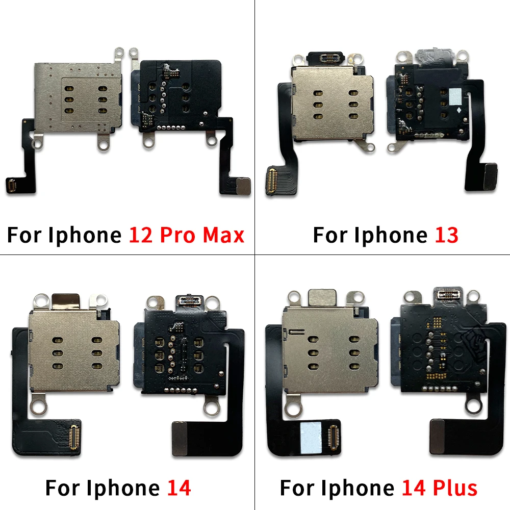 10 Pcs Dual Sim Card Tray Socket For Iphone 15 14 13 12 Pro Max Mini Plus SIM Card Slot Adapter Connector Flex Cable Replacement