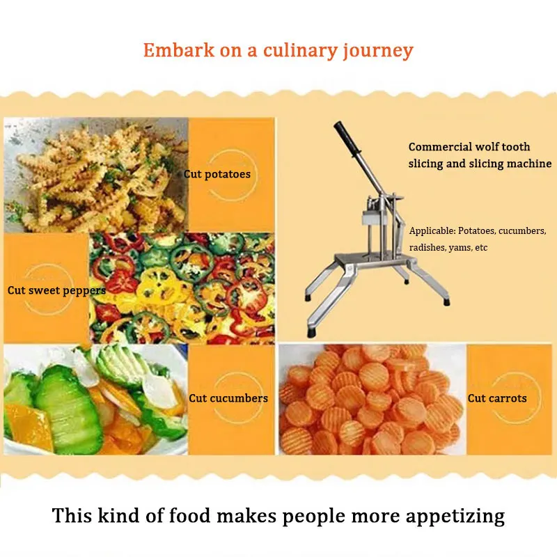 Manual Stainless Steel Food Vegetable Fruit Wavy Potato Strip Slicer Cutting Machine