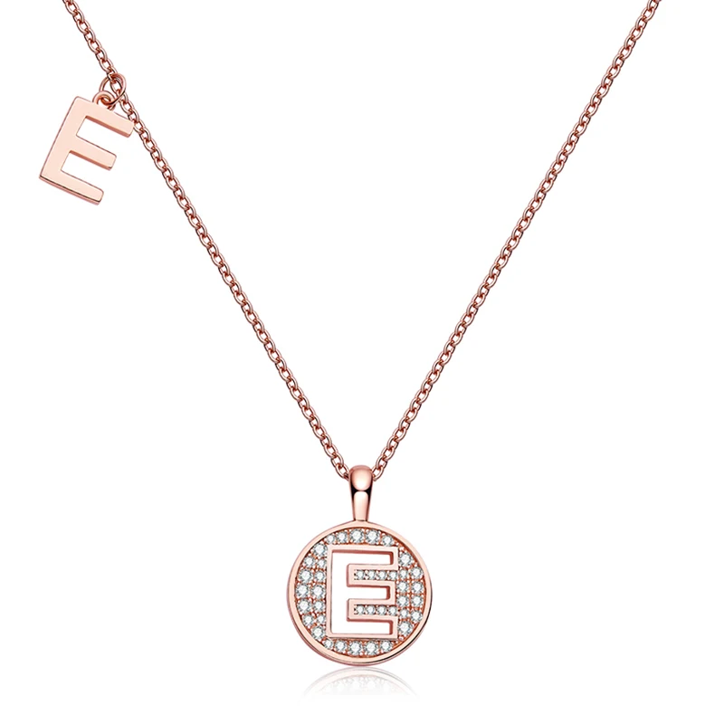 

SGARIT S925 Silver Original Jewelry Certified Rose Gold Plated 0.2CT VVS1D Diamond Alphabet E Woman Pendant Moissanite Necklace