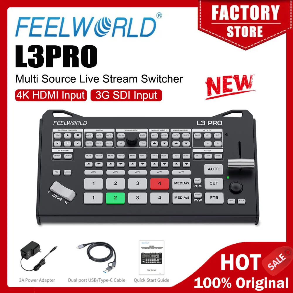 EELWORLD L3 PRO Multiple Camera Video Switcher Mixer 3G SDI 4K HDMI UVC RTMP Streaming PTZ UVC Camera Control