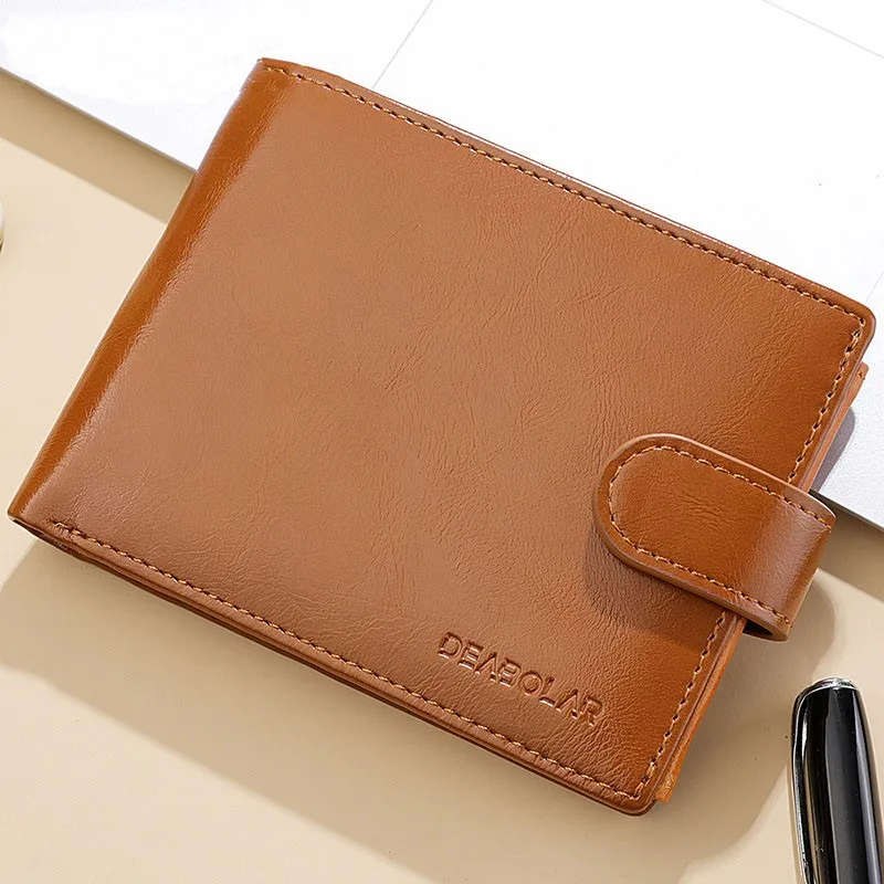 Short Leather Wallet with Thin Buckle for Men, Business Coin Purse, Zipper, England Style, 2024