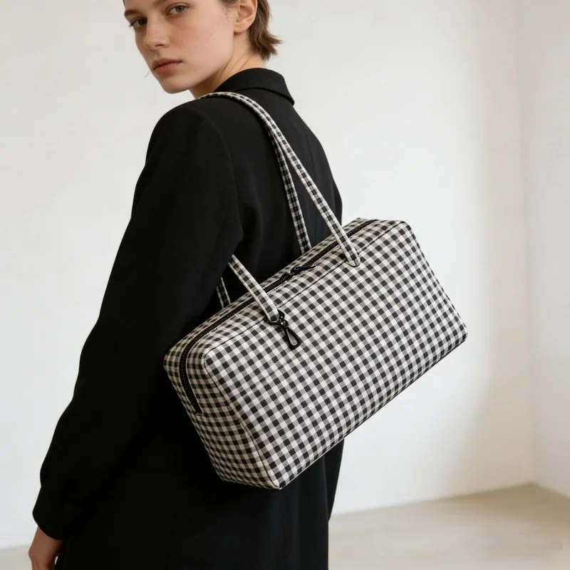 

Американская нейлоновая сумка для боулинга в клетку, однотонная, вместительная, на молнии, для поездок и шопинга, модная, легкая, квадратная сумка