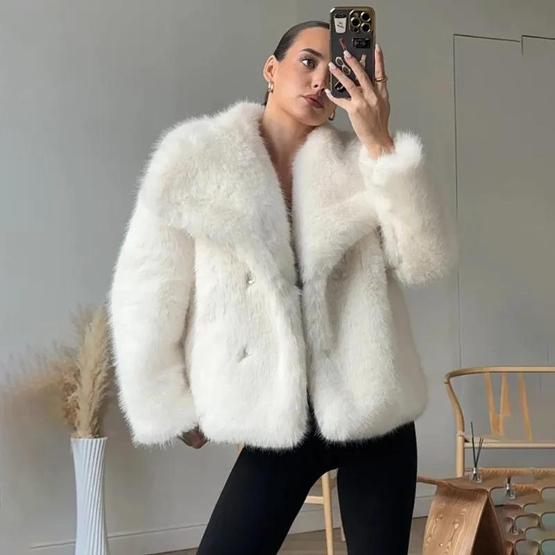 

Tuularose Women Winter Fur Coat Casual Loose Thickened Warm White Distinctive Fur Jacket New High-Street Commuter Female Outwear
