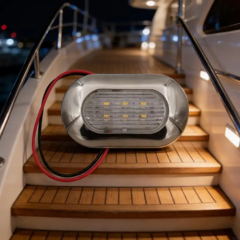 M76E Low Position Marine Footlight for Boat Stair Edges and Walkways, Stainless Steel Courtesy Light for Deck Corner Route