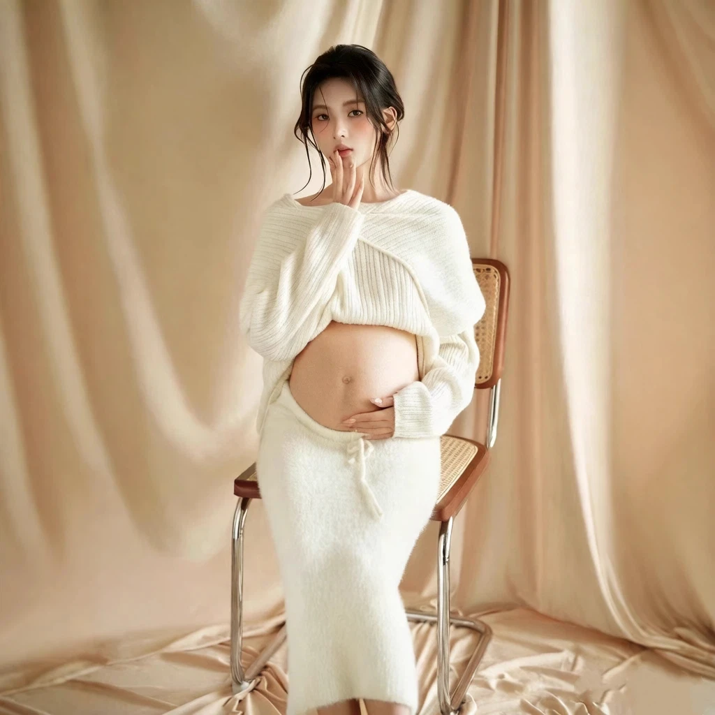 Women Photography Props Maternity Spring Off-shoulder Tops Skirts Pregnancy Dresses 2-piece set Studio Photoshoot Photo Clothes