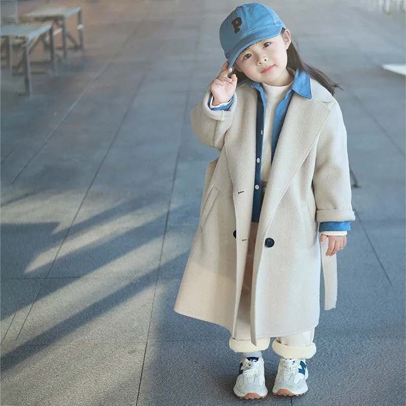 Long Winter Jackets Coats Girls Trench Coats Kids Woolen Young Baby Girls Outerwear Coats Wool Blends Jacket Coats Overcoat