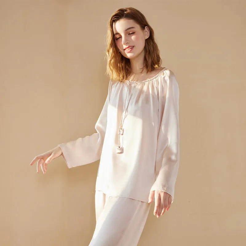 Luxury Silk Pajamas Set Spring Drawstring Loungewear Long Sleeve 2pcs Outfit Casual Pajama Outwear Women's Elegant Sleepwear PJs