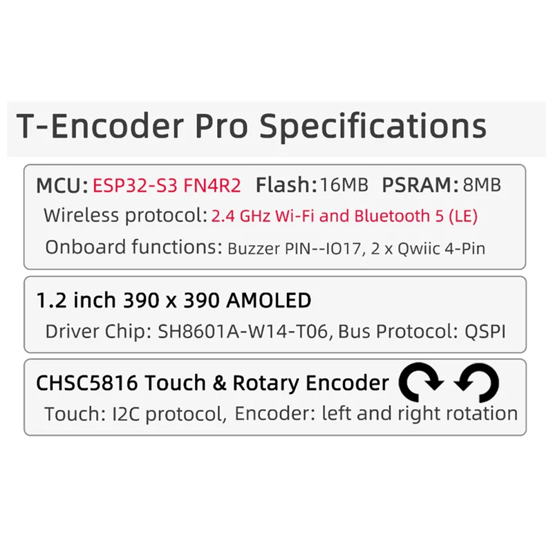 T-Encoder-Pro ESP32-S3 Obrotowy enkoder CHSC5816 ESP32-S3FN4R2 Płytka drukowana 1,2-calowy dotykowy wyświetlacz AMOLED Moduł bezprzewodowy-X62A