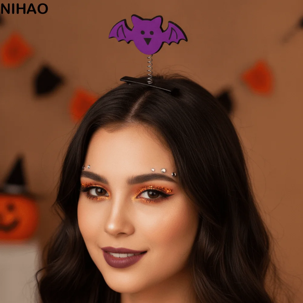 Spring Loaded Halloween Hair Clips Shaking Effect Mesh Bowknot Spring Hairpins Felt Fabric Lightweight Gothic Duckbill Clips