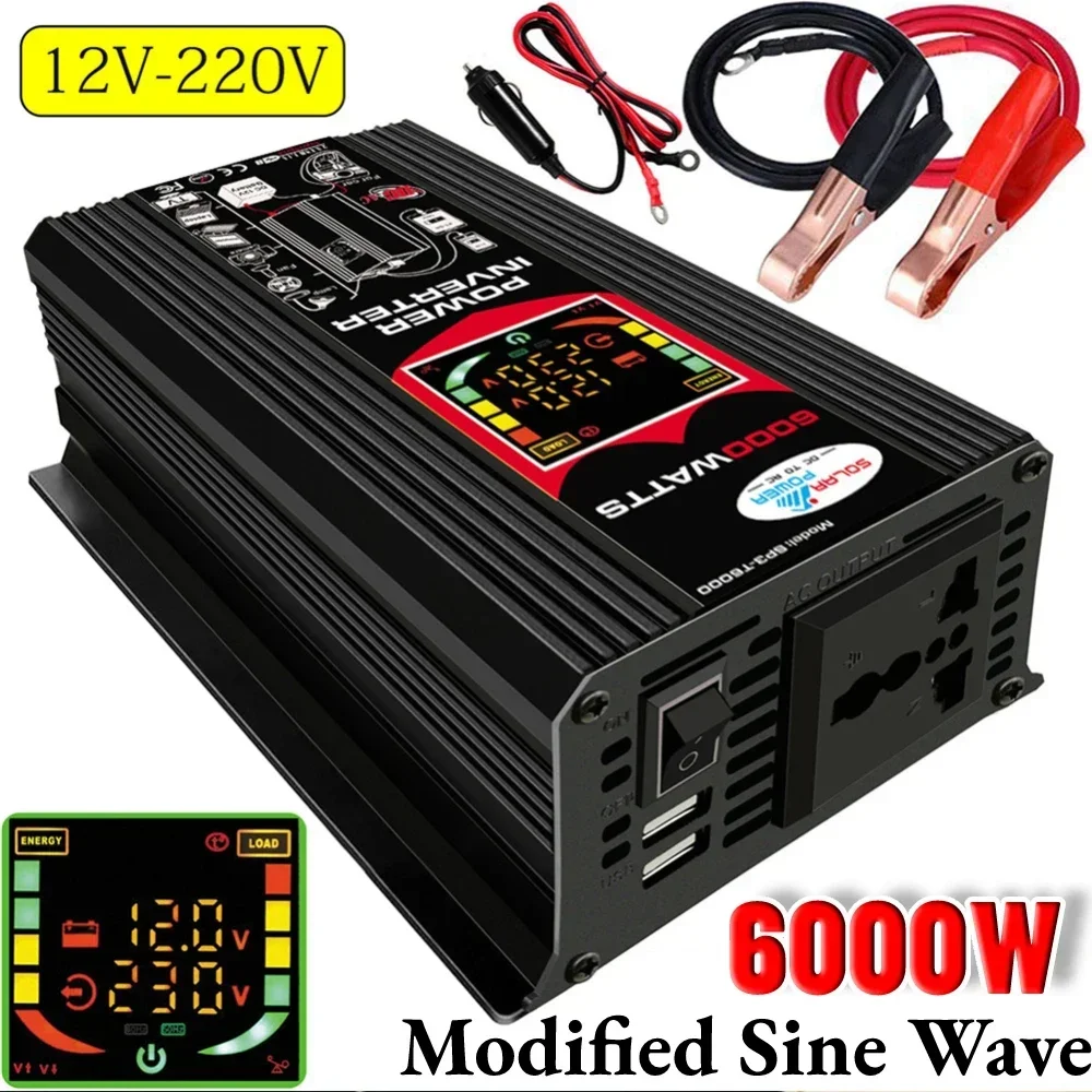 

6000W Car Inverter Dual USB Intelligent Power Inverter DC 12V To AC 110V 220V Vehicle Smart Inverter LCD Display for iPad Phone