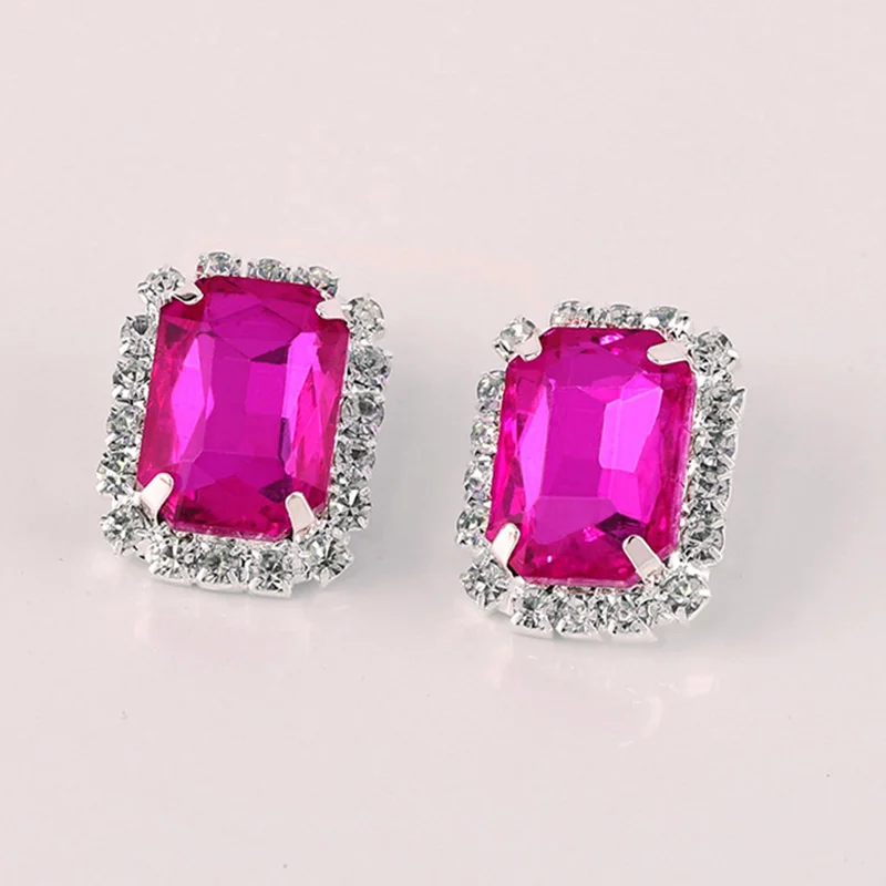 TREAZY-pendientes de Clip de cristal rosa para mujer, joyería con dijes geométricos, pendientes nupciales, regalos de boda y joyería para graduación