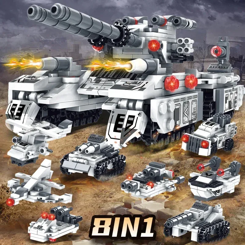 รถถังทหารสงครามโลกครั้งที่ 2 ปี 2026 ชุดตัวต่อ 8in1 แบบจำลองเครื่องบิน รถบรรทุก ของเล่นตัวต่อ DIY สำหรับเด็ก ของขวัญสำหรับเด็กผู้ชายและผู้ใหญ่