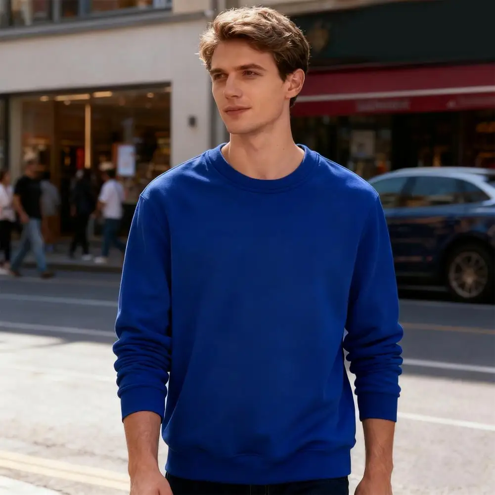 Round Neck Men Sweatshirt Soft Comfortable Men Sweatshirt Cozy Men's Fleece Lined Sweatshirt for Winter Warmth for Streetwear