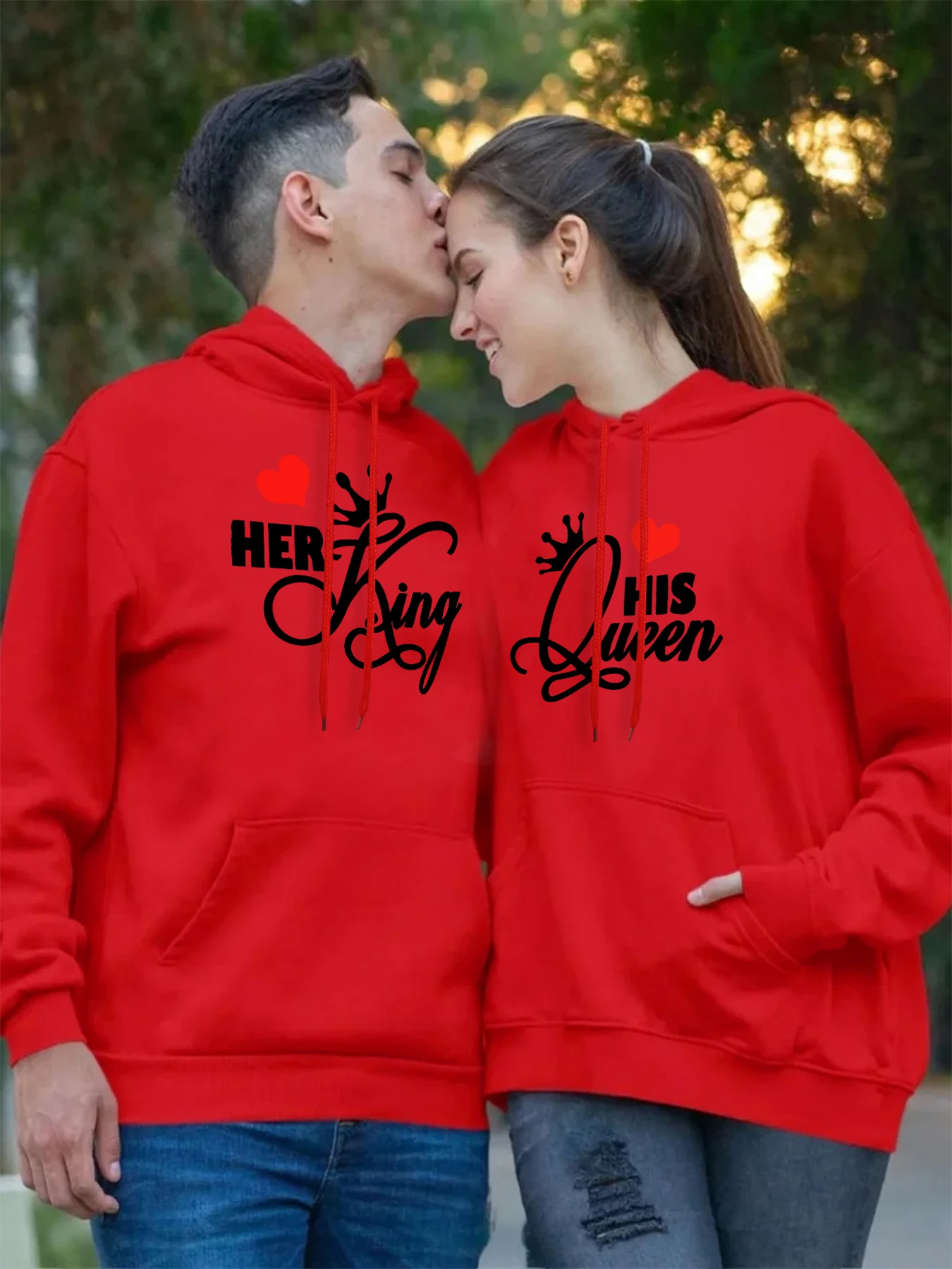 1pc Couple Hoody Her King And His Queen Red Love Print Men Hoodie Pocket Hoodies Casual Loose Pullovers Harajuku Streetwear