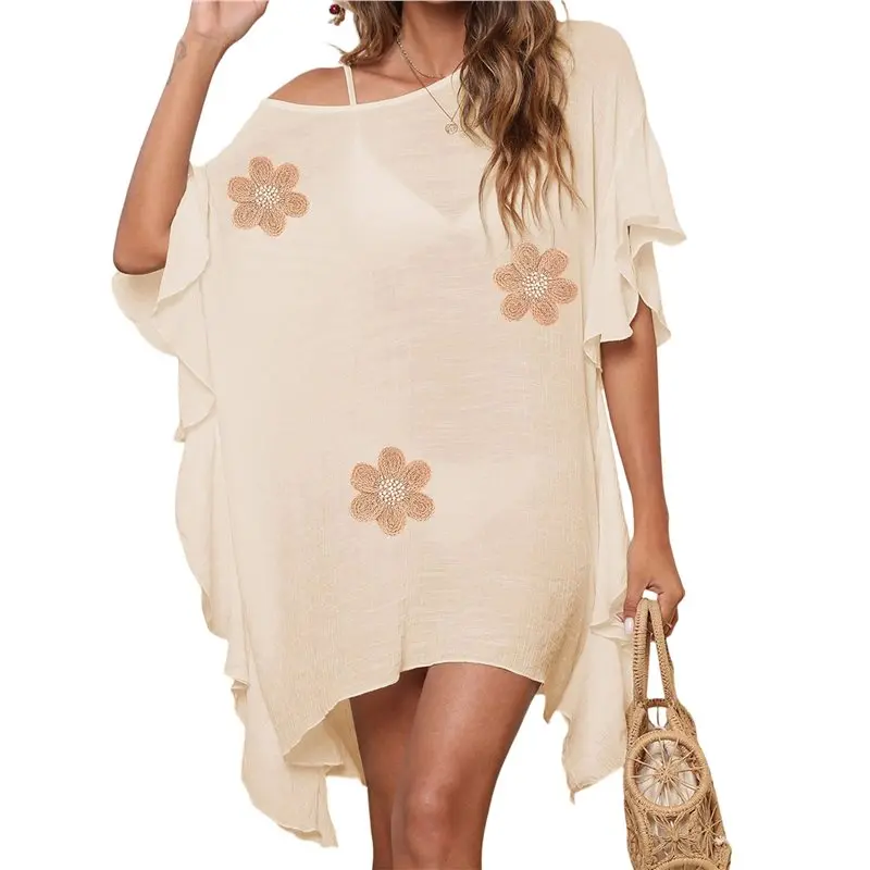 

AS98-Women's Beach Swimsuit Cover Ups Floral Ruffle Bathing Suit Swim Coverup Dress Swimwear