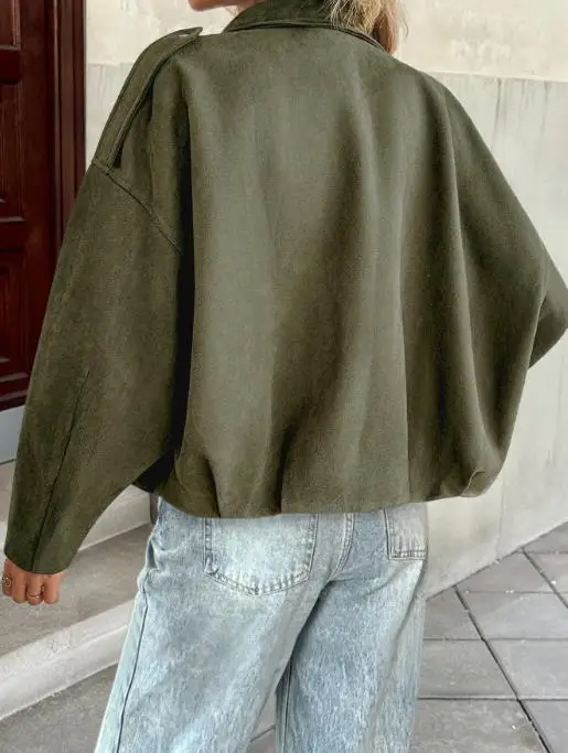 

Women's Jacket 2025 Autumn and Winter New Loose Casual Jacket Top Collar Long Sleeve Coat Street Fashion Retro Casual Jacket