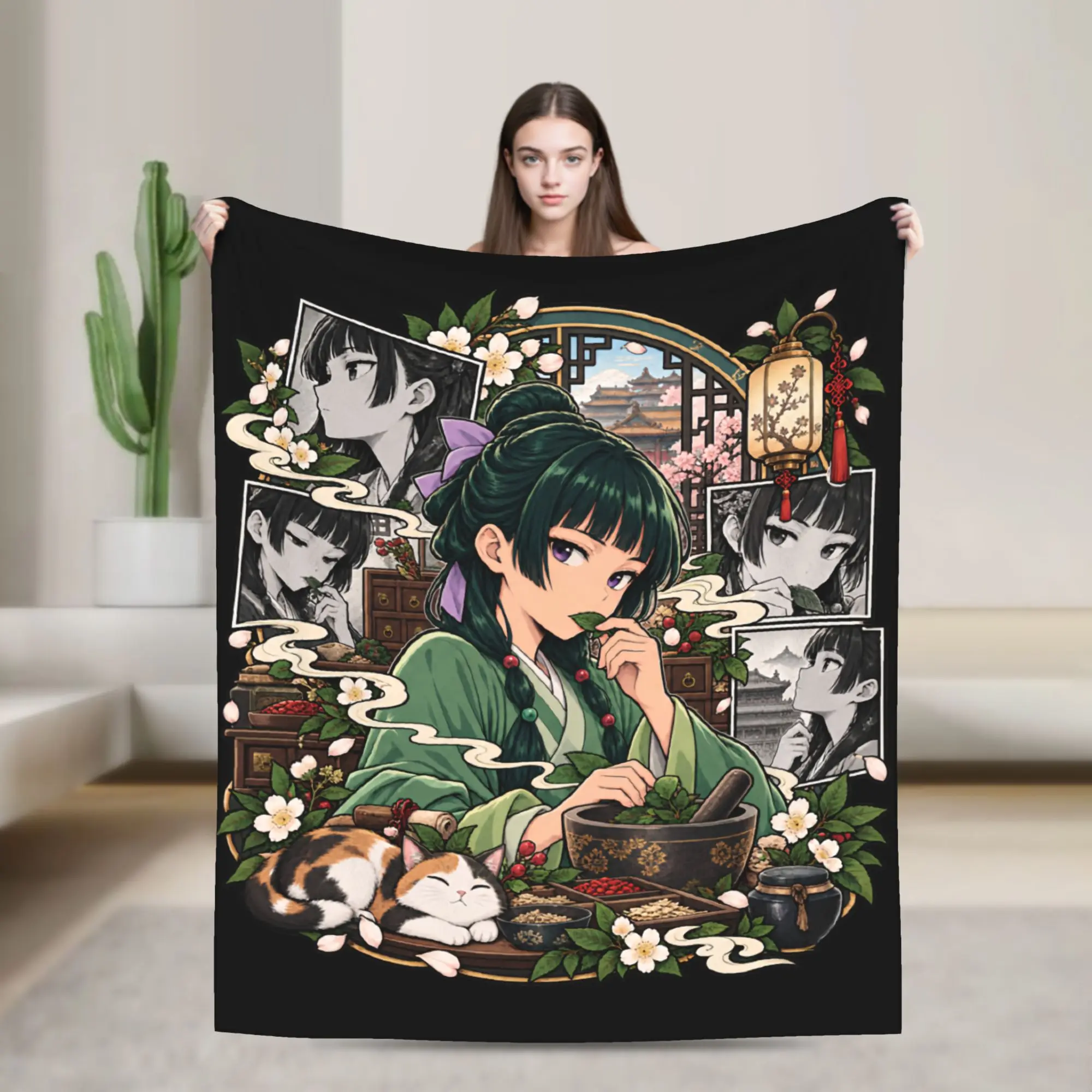 Maomao Secrets in Bloom Flannel Blanket The Apothecary Diaries Anime Funny Throw Blankets for  Sofa Bedding Lounge Bedspread