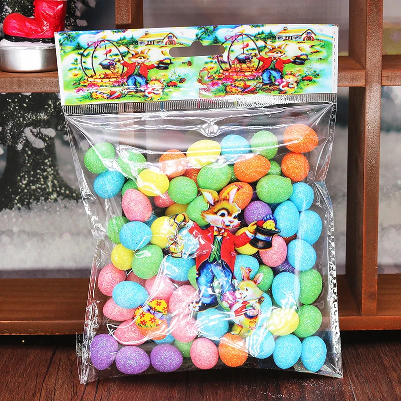 80pcs/bag Colorful Foam Bird Pigeon Eggs Glitter Easter Eggs DIY Craft Happy Easter Decorations Kids Gifts Home Decor Supplies
