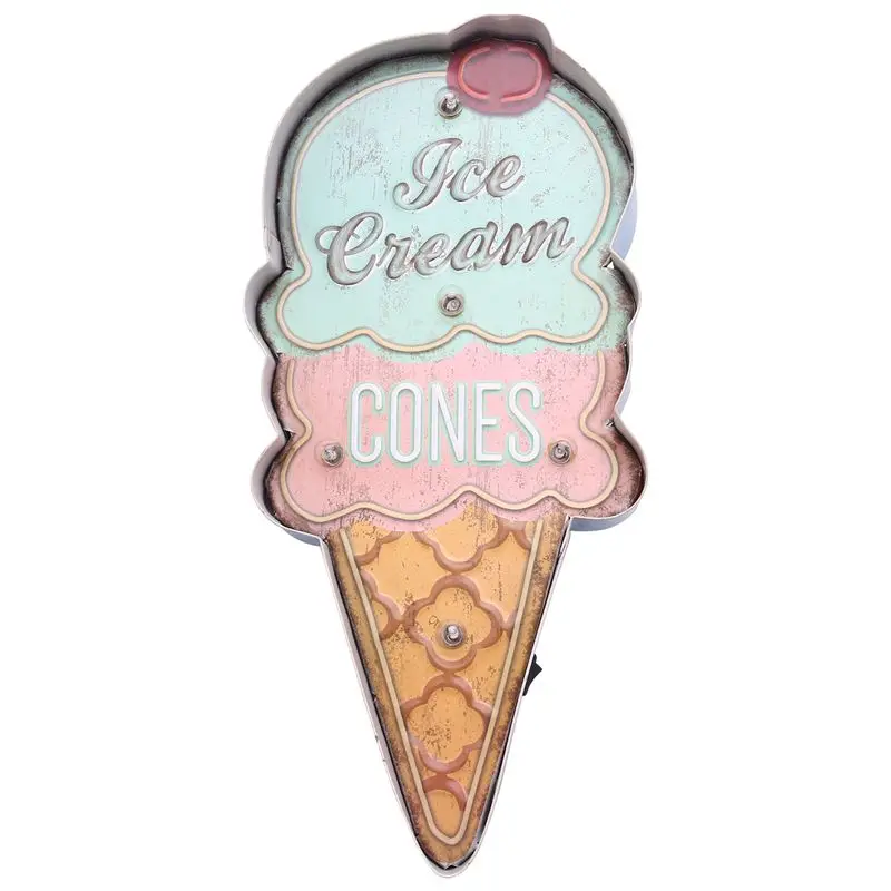 BHTS-2X Ice Cream Signs Vintage Cafe Shop Decorative Neon Light Home Decor Metal Plate For Wall Retro Coffee Plaque