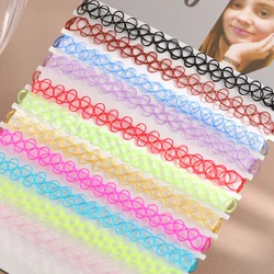 DIY 12PCS  Mix Colour Vintage Hippy Stretch Tattoo Choker Necklace Elastic Chocker Necklace Fishing Line Tattoo Necklace