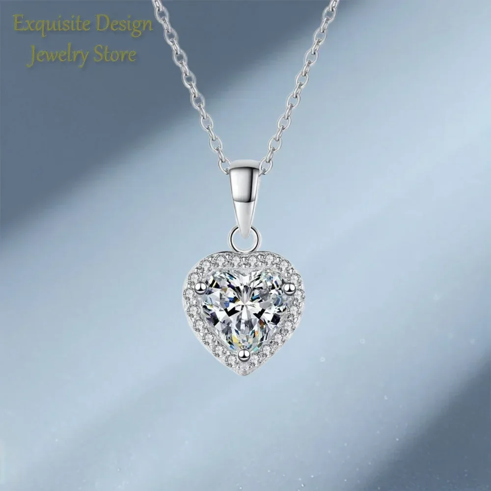 

Сверкающий кулон-сердце с муассанитом 1 карат, ожерелье для женщин, роскошное ювелирное украшение из платины PT950, изысканная цепочка для дам