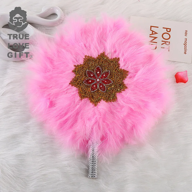 Wedding bride bridesmaid hand holding fan craft color big round feather fan wedding wedding supplies image 4