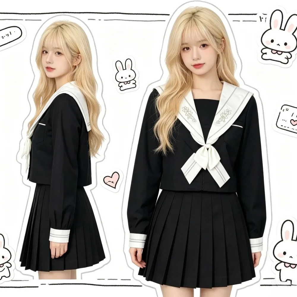 Japanese Academy Style White Collar Sailor Suit JK School Uniform,Middle Length Performance Outfit for Campus Stage Daily Wear