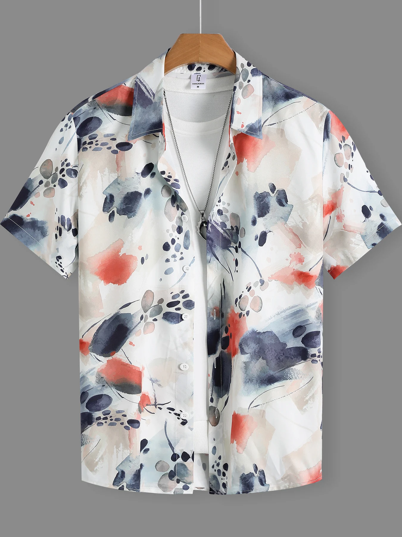 

Red & Blue Abstract Print Shirt | Men's Summer Breathable Floral Shirt