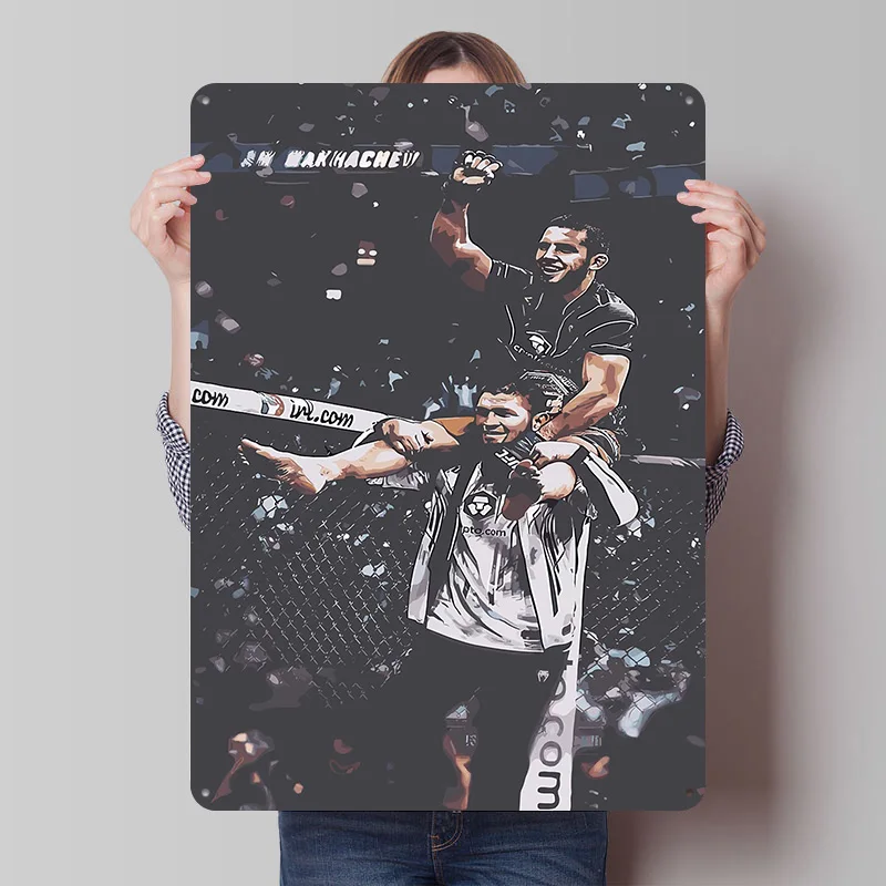 Makhachev Victory Celebration Metal Sign Boxing Wall Art Aesthetic Room Decor Vintage Retro Tin Signs for Home Decoration Items