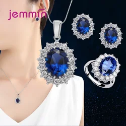 New Arrival Generous Fashion Bridal Jewelry Wedding Bijoux Flower Pattern 925 Silver Pendant Necklace Earrings Ring Set