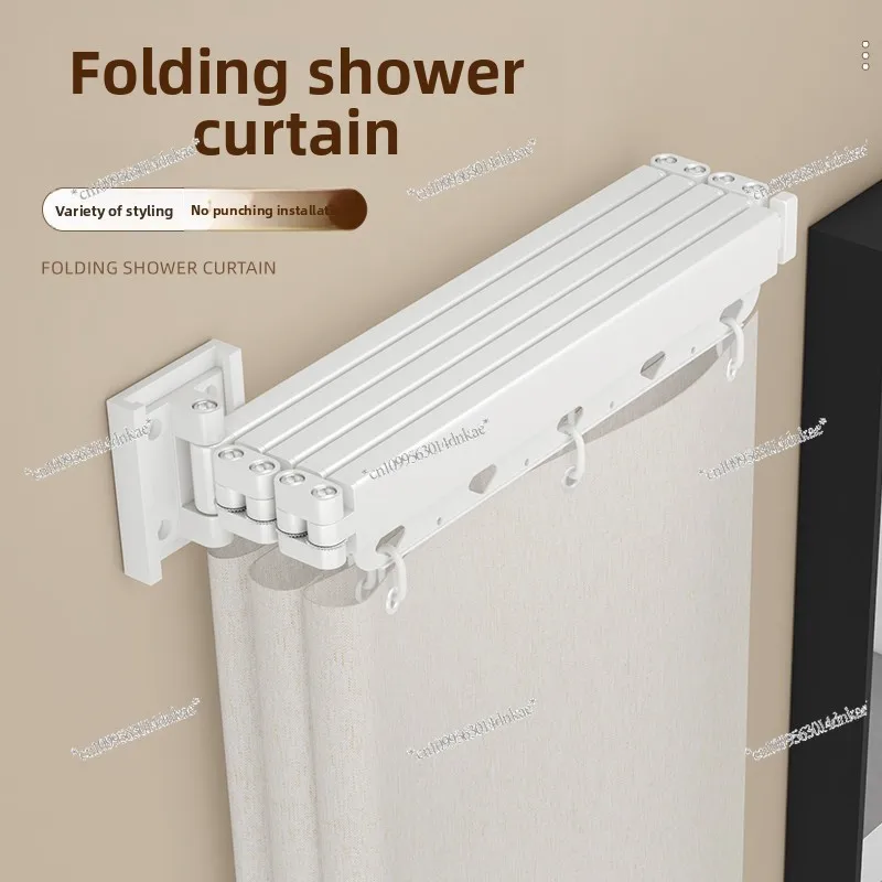 

No Punching Folding Rod Shower Curtain Bathroom Invisible Partition Curtain Bathroom Waterproof and Mildew-proof Drying Rack