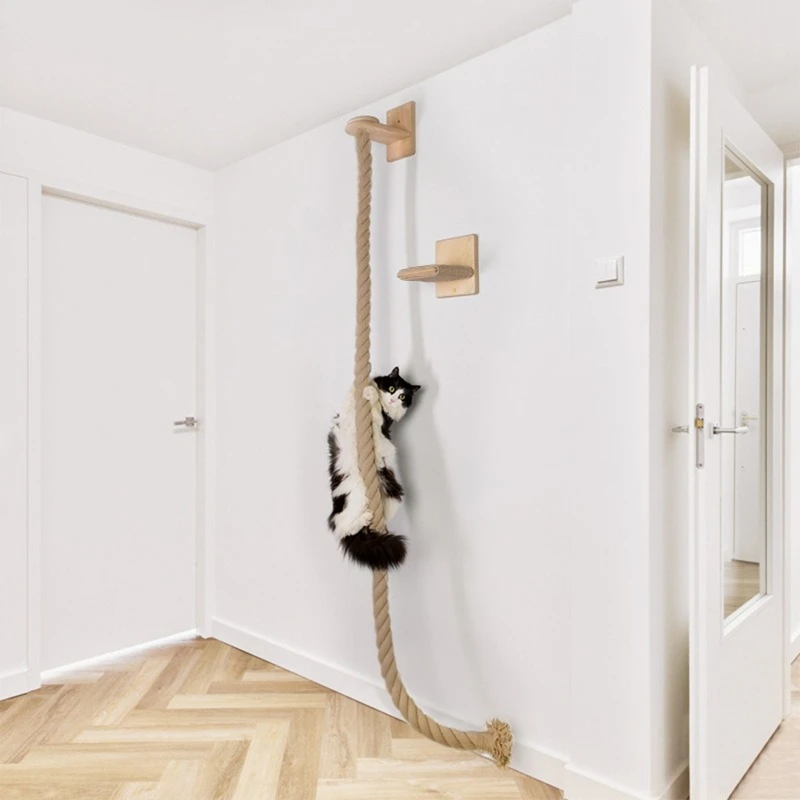 ​Wooden Cat Tree with Scratching Posts - Multi-Level Cat Tower with Sisal Rope, Perch for Claw Trimming & Play