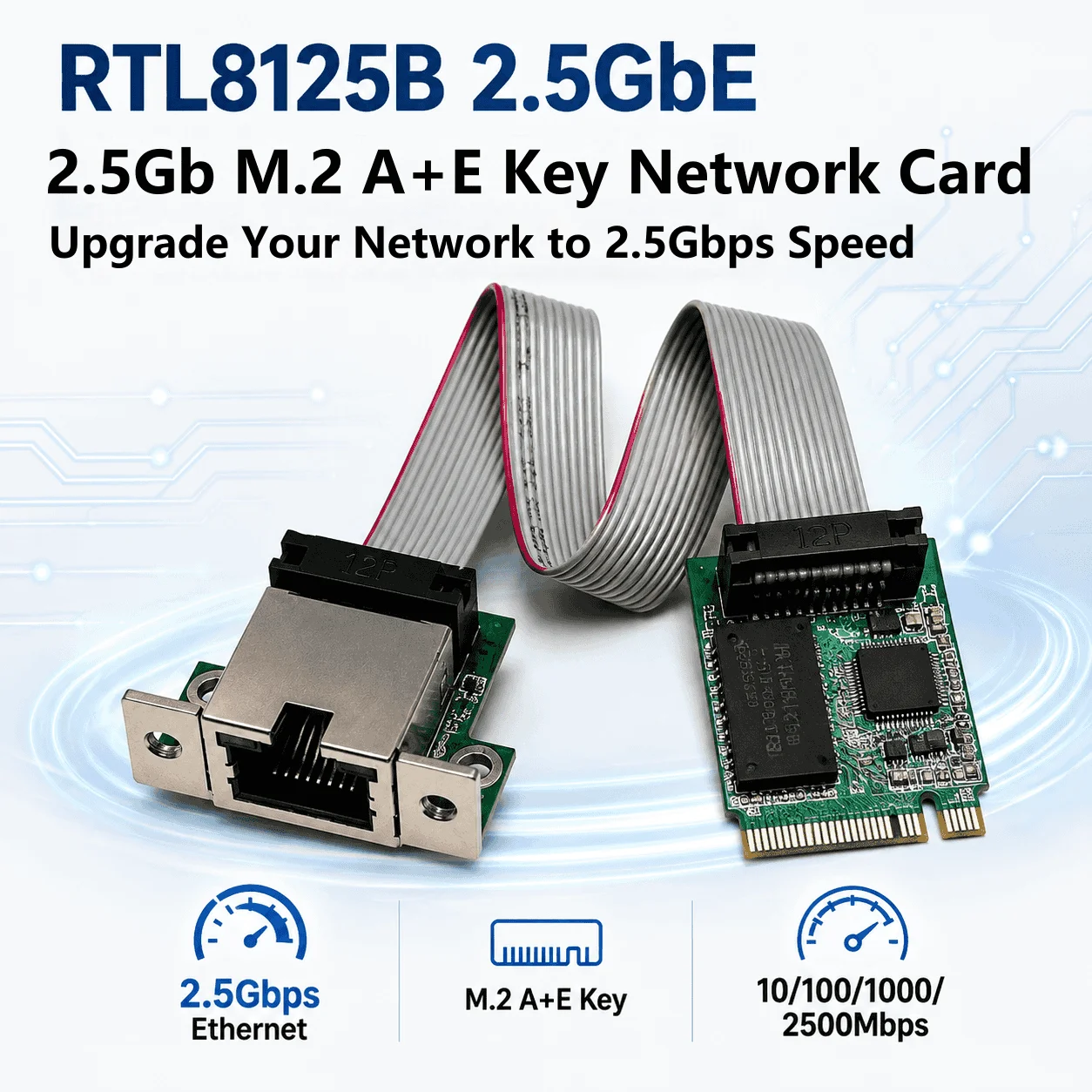 Сетевая карта 2.5Gb M.2 A+E Key с чипом RTL8125BG, адаптер Ethernet 2.5G, LAN-карта RJ45 для программного маршрутизатора, мини-ПК, NAS, настольного ПК с Windows.