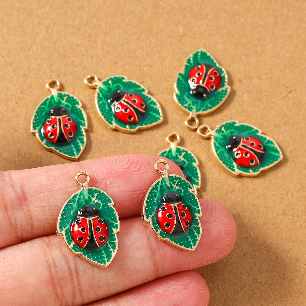 

10pcs Enamel Ladybug Leaf Charms Pendants for Jewelry Making Necklace Earrings Bracelet DIY Accessories Supplies