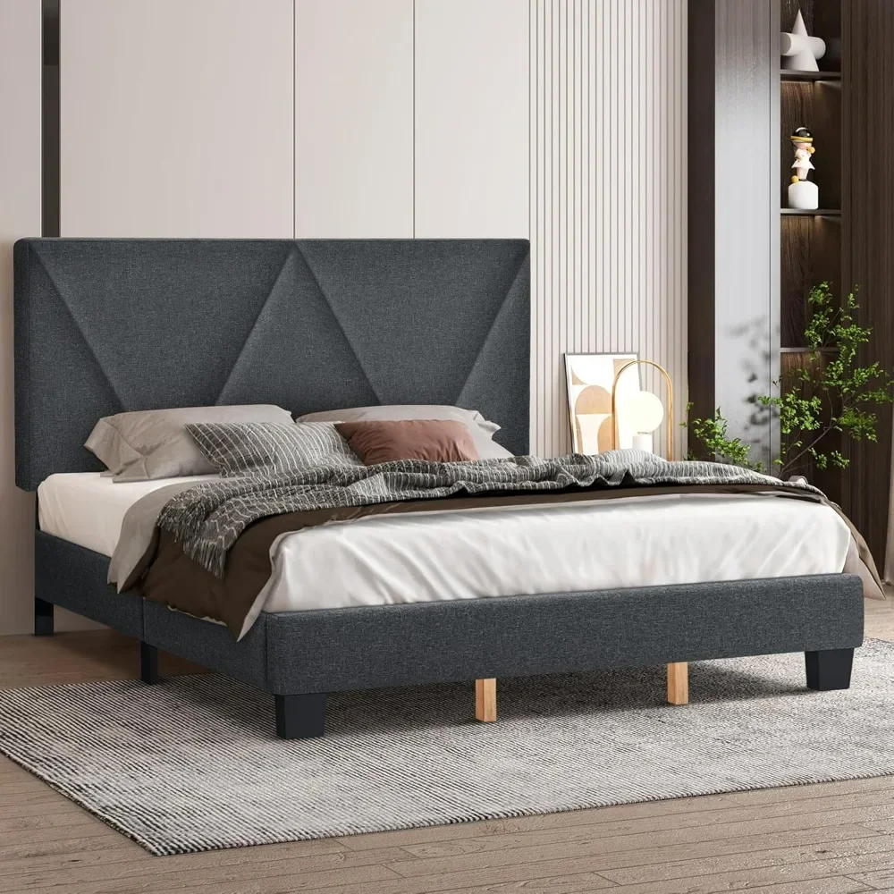 Wooden platform bed frame, extra large, solid wooden 10 Flat noodles support, no noise, no spring mattress, easy to assemble