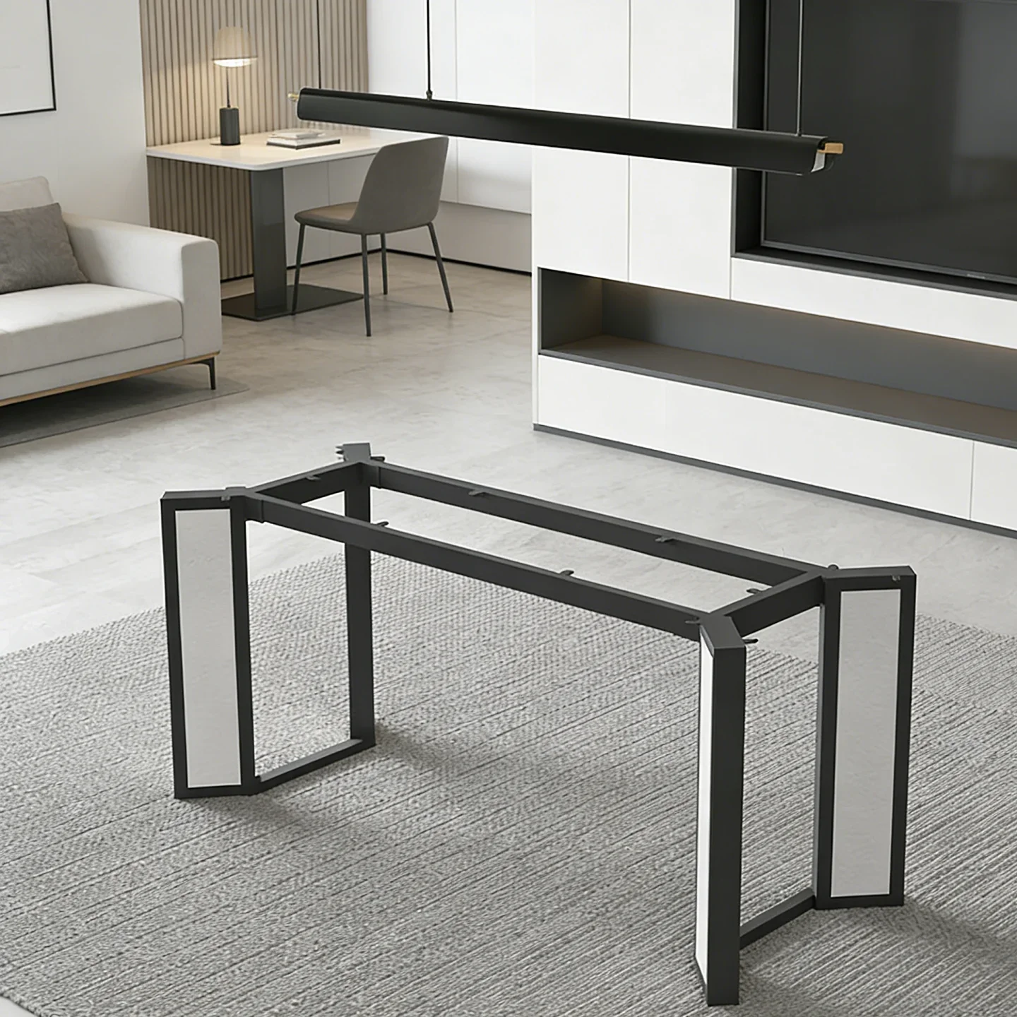 Simple wrought iron tea table leg bracket custom rectangular desk foot rock slab dining conference tripod base
