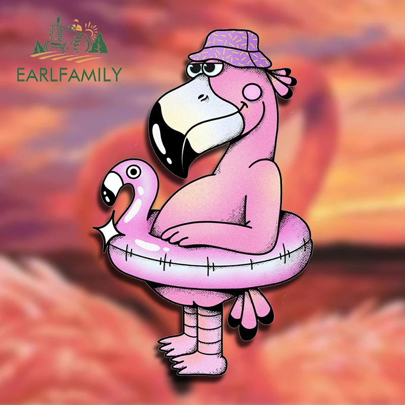 EARLFAMILY 13cm X 8.2cm for Flamingo Vacation Cute Swim Car Stickers Occlusion Scratch Simple Decals Car Accessories Caravan