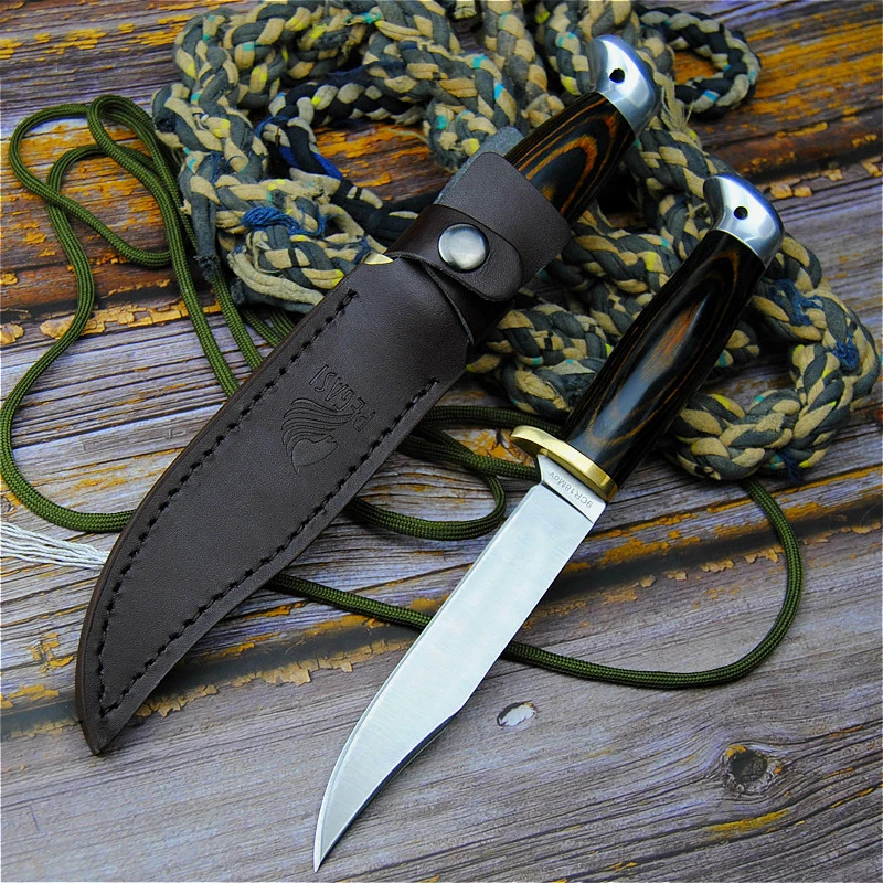 Japan 9CR18MOV outdoor tactical straight knife north American hunting knife ebony all-in-one steel tactical knife