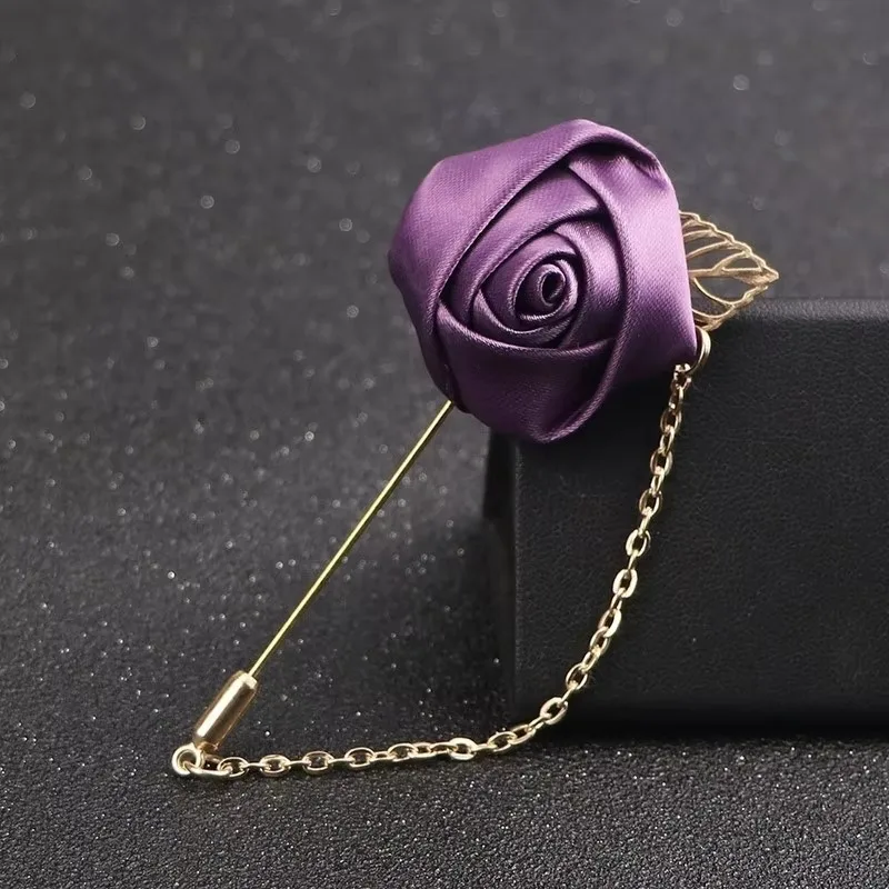 1PCS Classic Canvas Rose Flower Brooch Ribbon Tie Pin Men Women Suit Dress Clothing Decor Accessory Summer Fashion Design Brooch