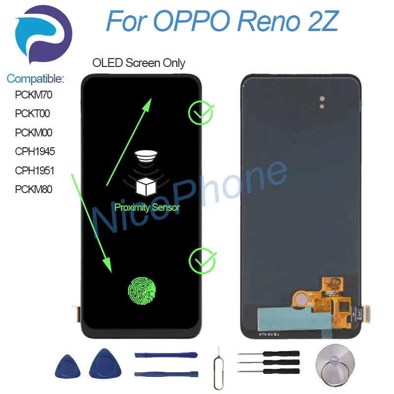 For OPPO Reno 2Z LCD Screen + Touch Digitizer Display PCKM70, PCKT00, PCKM00, CPH1945, CPH1951, PCKM80 Reno 2Z LCD Screen