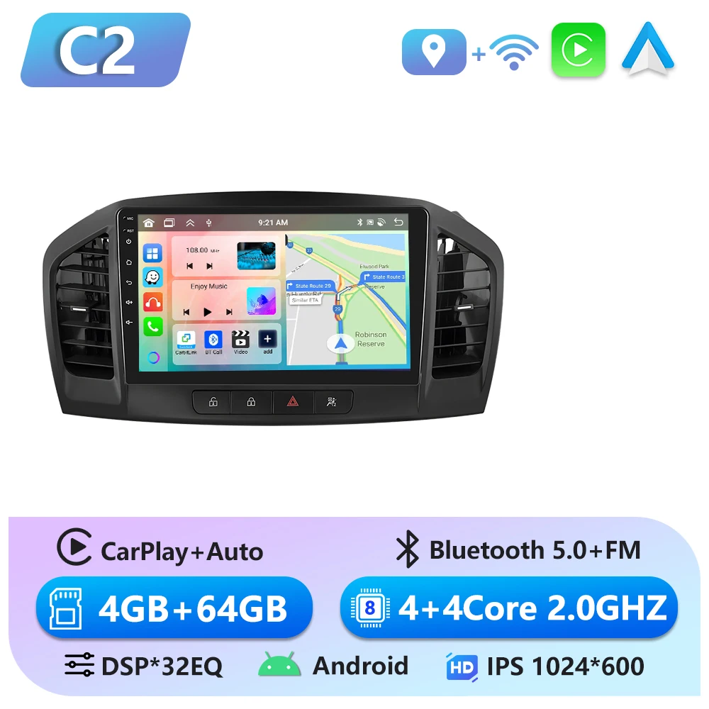 Podofo 6 + 128G Autoradio Voor Buick Regal 2009-2013/Opel Insignia 2008-2012 Draadloze CarPlay Android Auto Intelligente Systemen