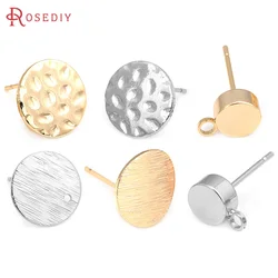 18K Gold Color Brass Striped Inward Arc Surface Round Stud Earrings Pins High Quality Jewelry Making Accessories for Women