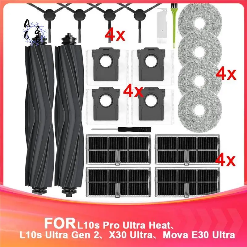 A68P-For Dreame L10s Pro Ultra Heat / X30 Ultra Robot Vacuum Cleaner Main Side Brush Hepa Filter Mop Cloth Dust Bags Parts
