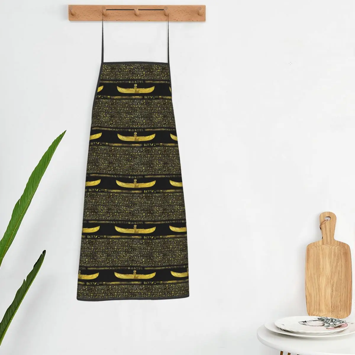 Golden Egyptian God Ornament On Black Leather Aprons Chef Cooking Tablier Sleeveless Bib Kitchen Cleaning Pinafore for Women Men