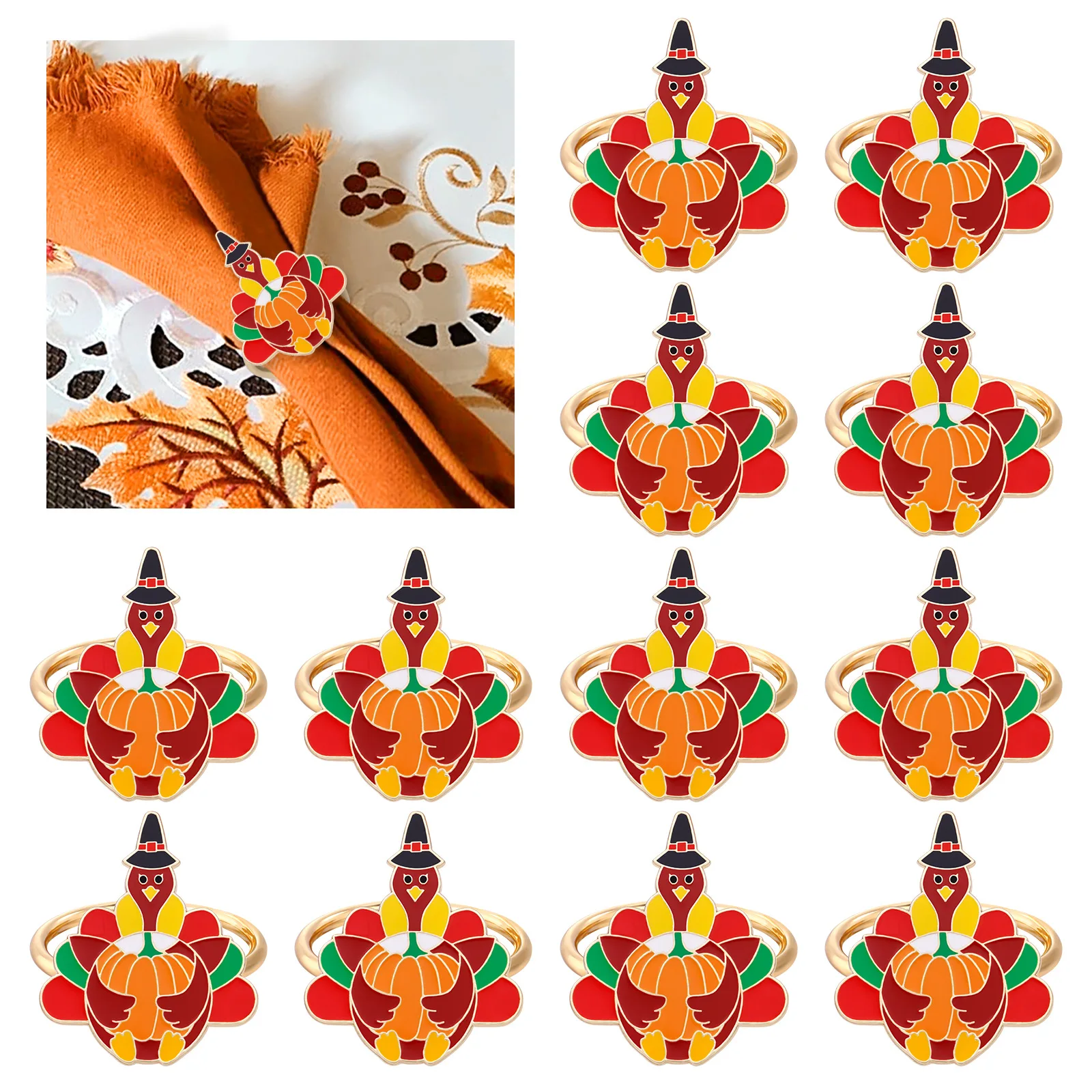 50pcs Thanksgiving Napkin Rings Turkey Napkin Holder Gold Buckles for Thanksgiving Wedding Party Family Gathering Decor