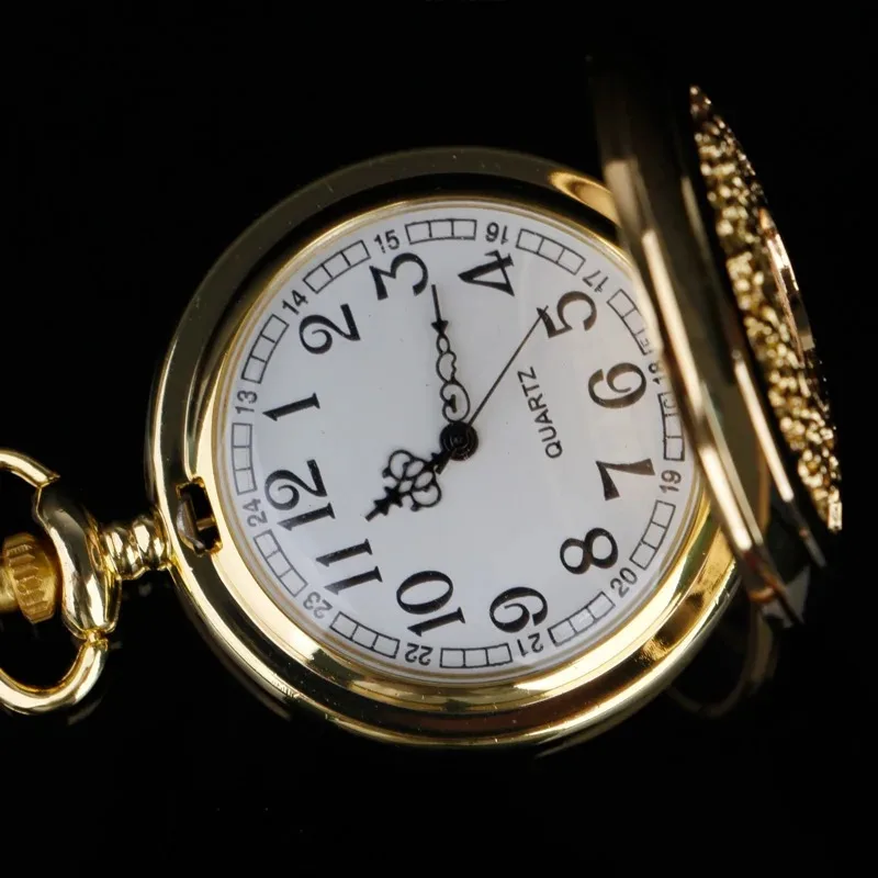高級デザインゴールドクォーツ懐中時計ゴールドメッキケースレトロ男性女性のネックレスチェーン懐中時計ファッションギフト