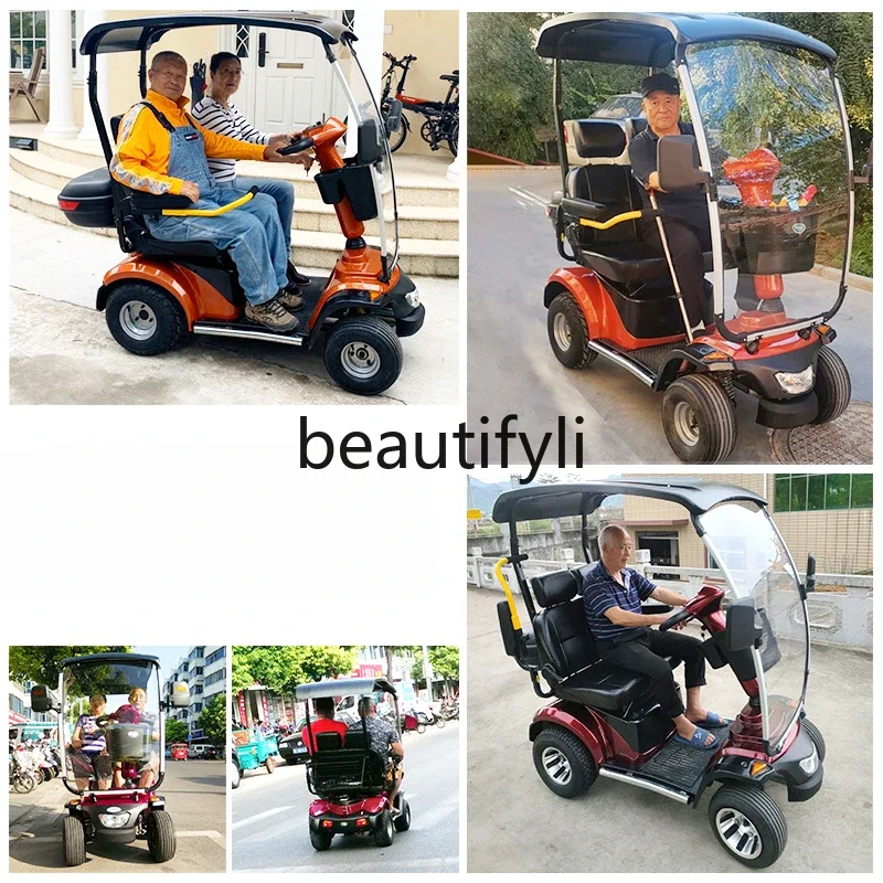 High-end elderly scooter four-wheeled electric vehicle to pick up and drop off children double elderly battery moped