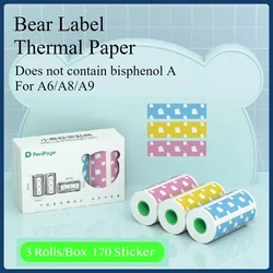 3 Rolls of Color Bear Label Sticker Thermal Stickers 57X30mm BPA Free Suitable for Peripage A6 A8 Thermal Printer 3 Rolls Small